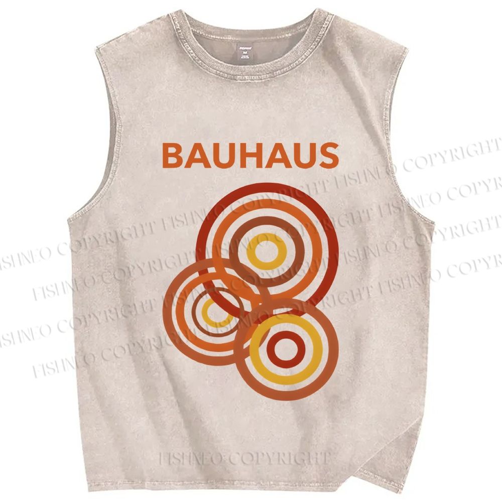 Unisex Bauhaus Circles Design Printed Washed Tank Top