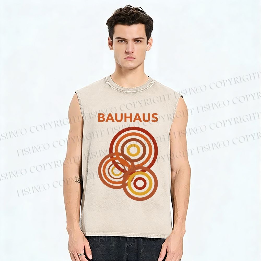 Unisex Bauhaus Circles Design Printed Washed Tank Top