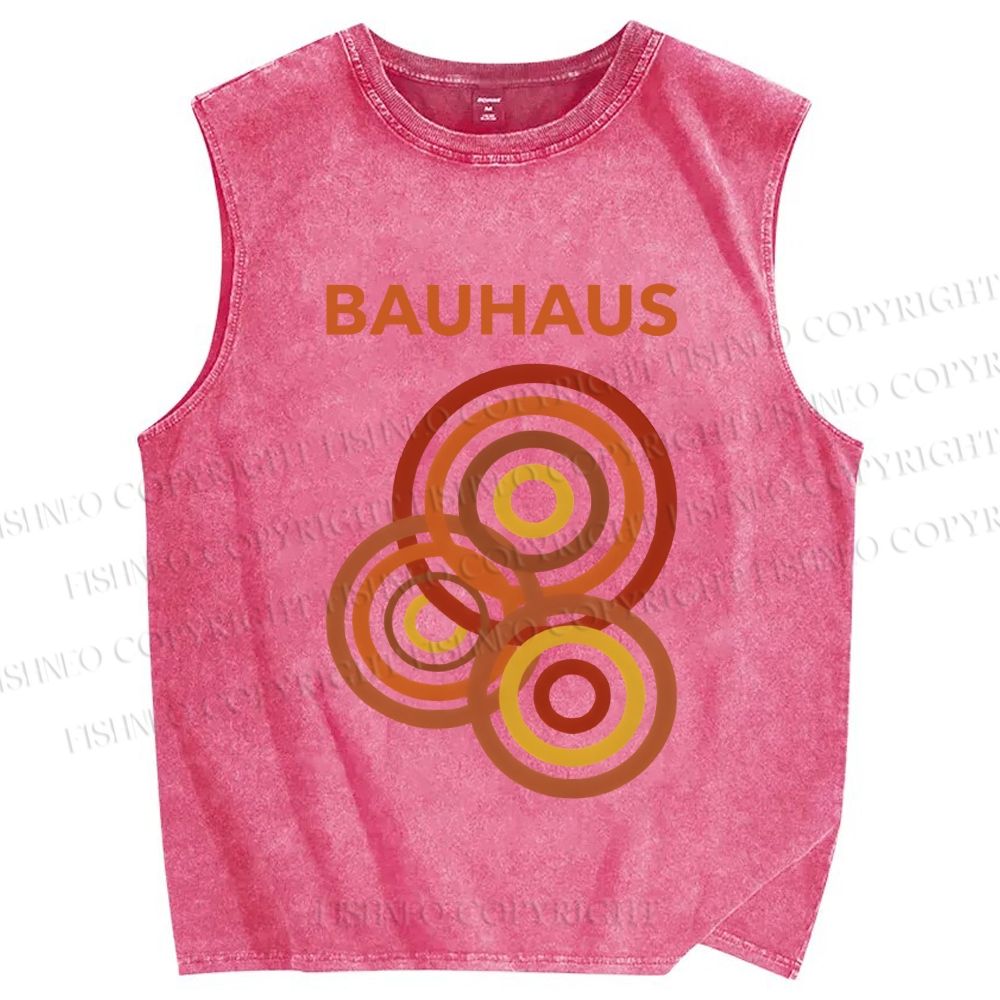 Unisex Bauhaus Circles Design Printed Washed Tank Top