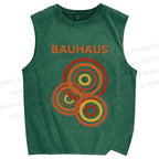 Unisex Bauhaus Circles Design Printed Washed Tank Top