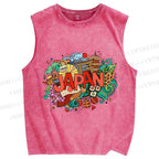 Unisex Japanese Graffiti Printed Washed Tank Top