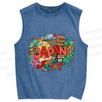 Unisex Japanese Graffiti Printed Washed Tank Top