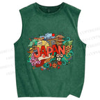 Unisex Japanese Graffiti Printed Washed Tank Top