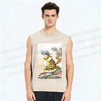 Unisex Fluffy Tiger With Bird Printed Washed Tank Top