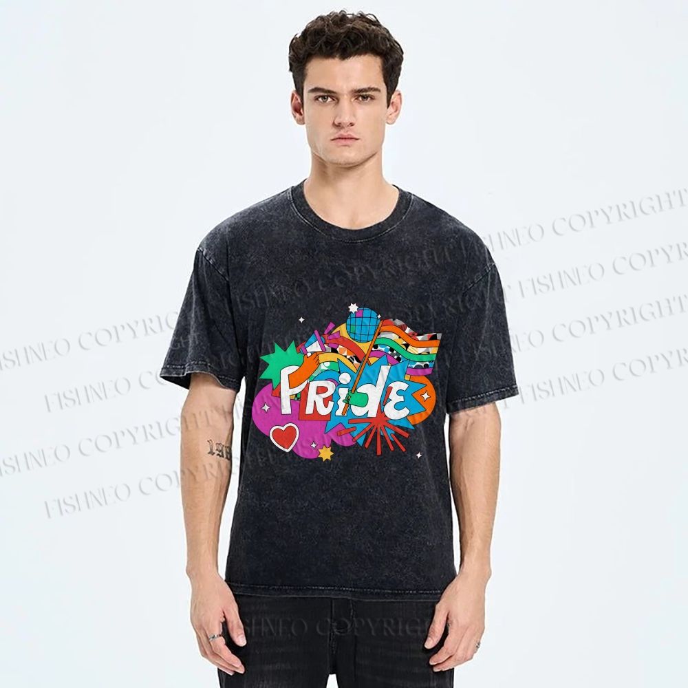 Unisex Pride Graffiti Printed Washed Tee
