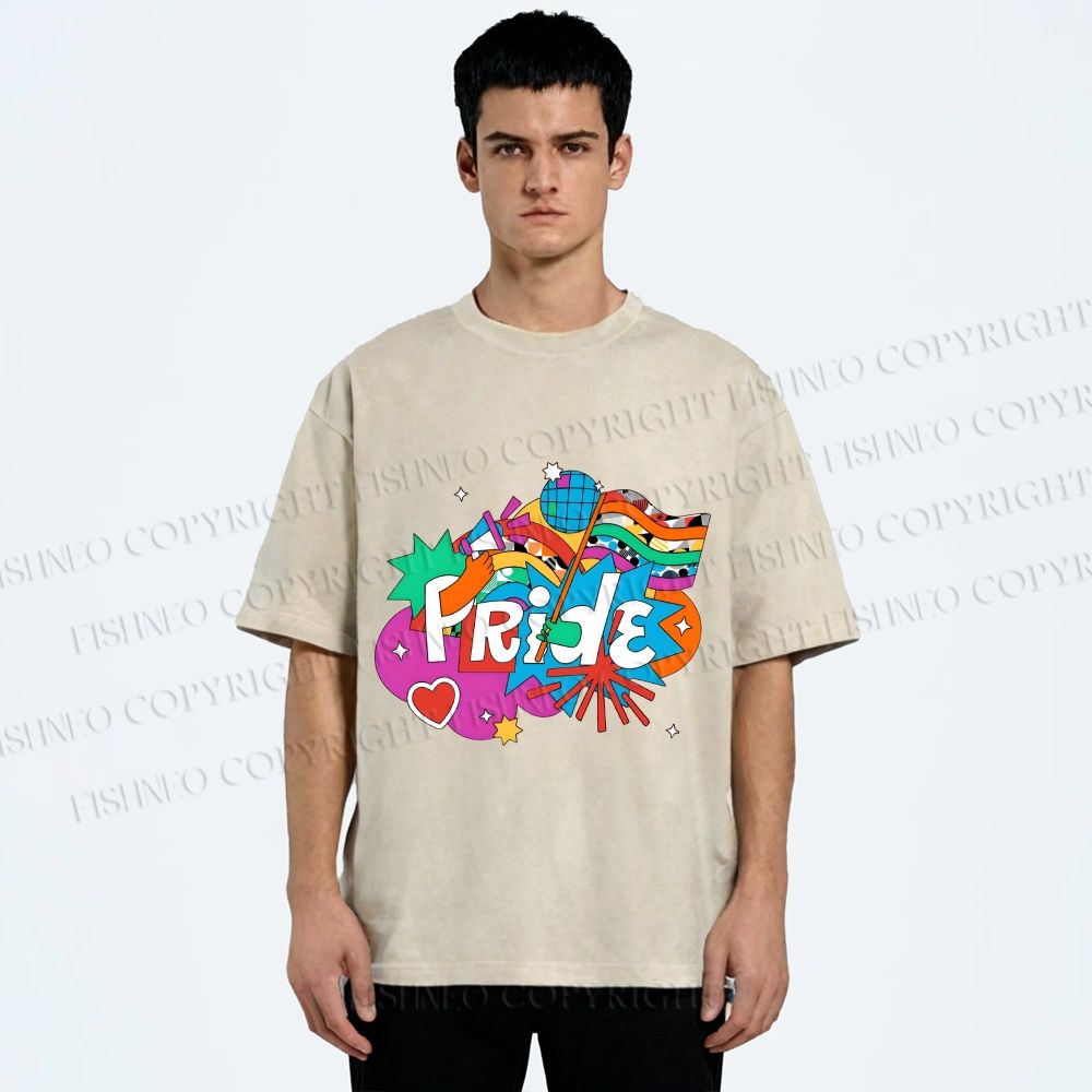 Unisex Pride Graffiti Printed Washed Tee