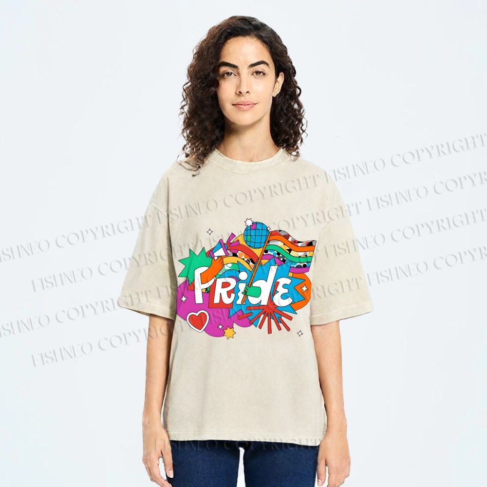 Unisex Pride Graffiti Printed Washed Tee