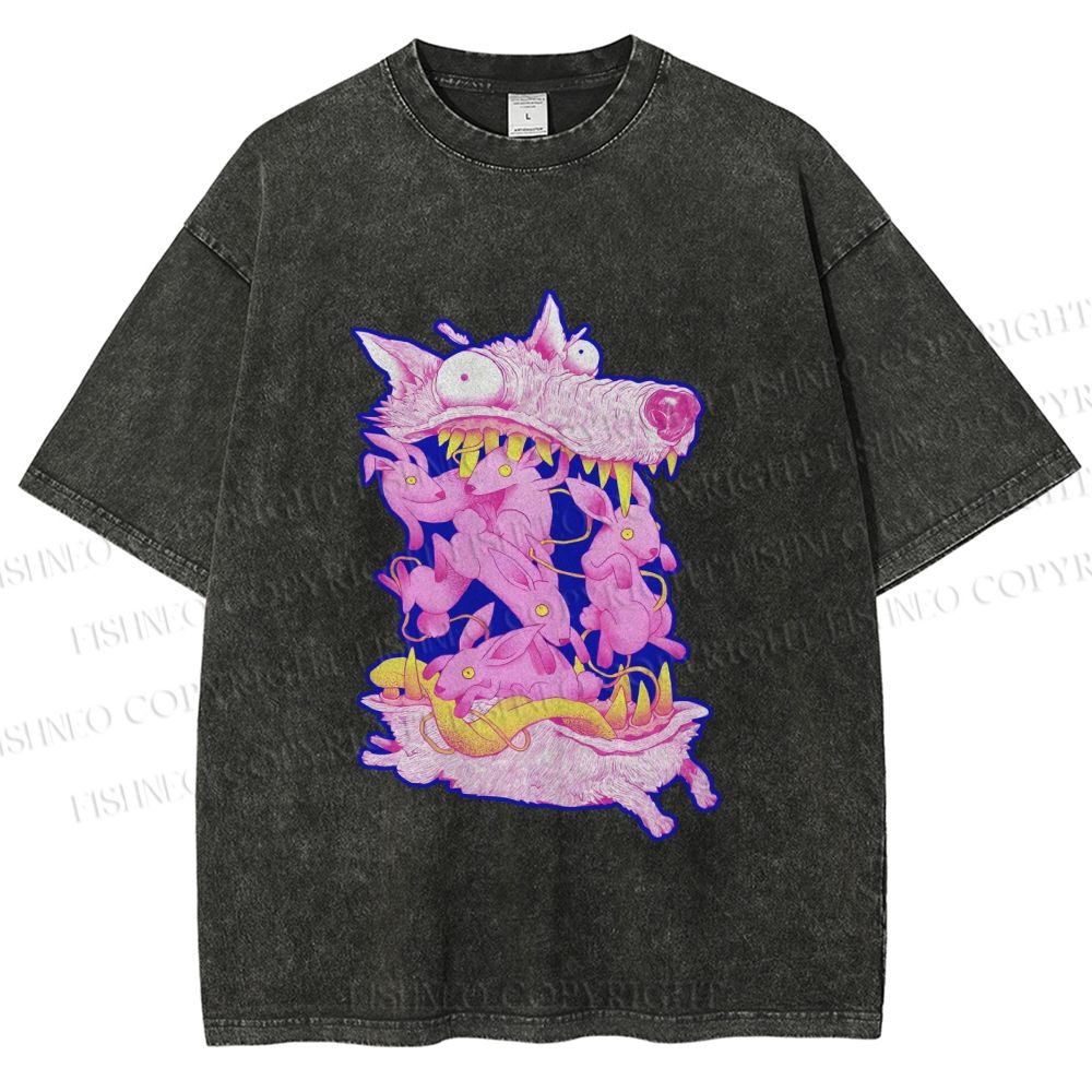 Unisex Rabbits in Wolf Printed Washed Tee