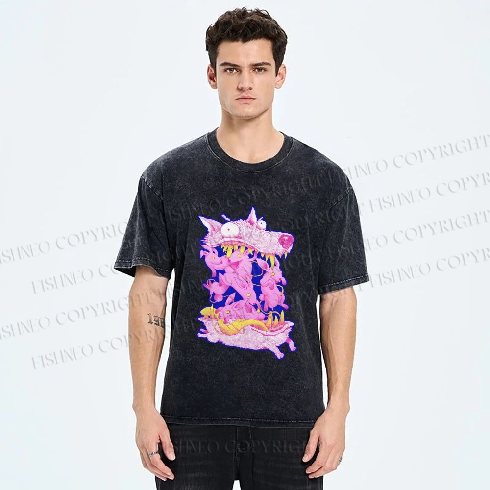 Unisex Rabbits in Wolf Printed Washed Tee