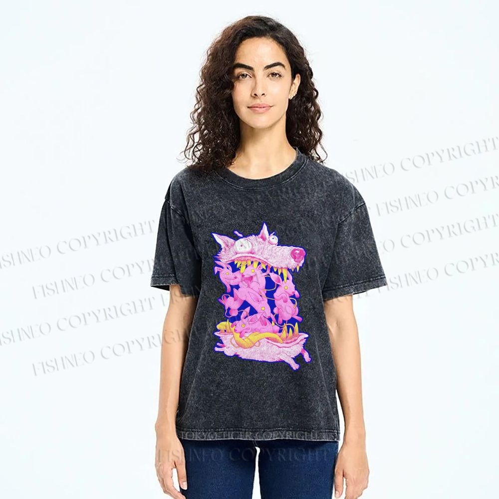 Unisex Rabbits in Wolf Printed Washed Tee