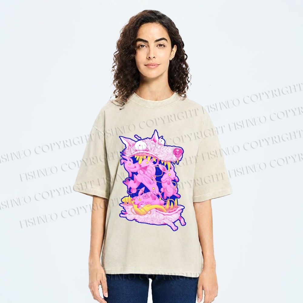 Unisex Rabbits in Wolf Printed Washed Tee