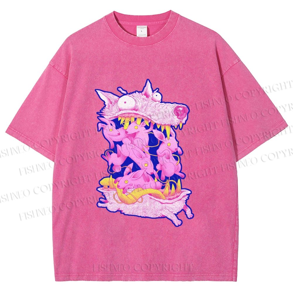Unisex Rabbits in Wolf Printed Washed Tee