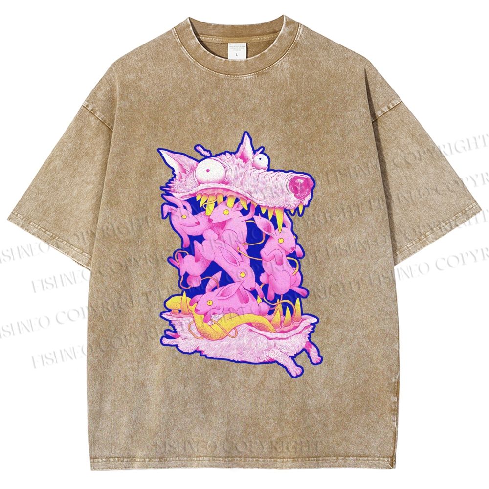 Unisex Rabbits in Wolf Printed Washed Tee