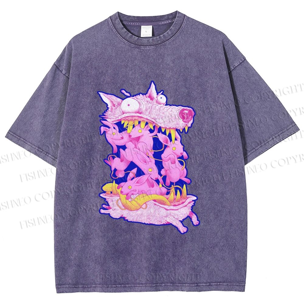 Unisex Rabbits in Wolf Printed Washed Tee