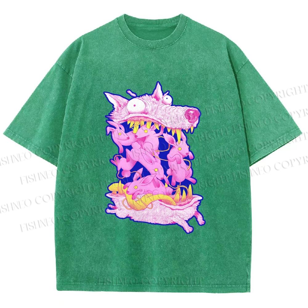Unisex Rabbits in Wolf Printed Washed Tee