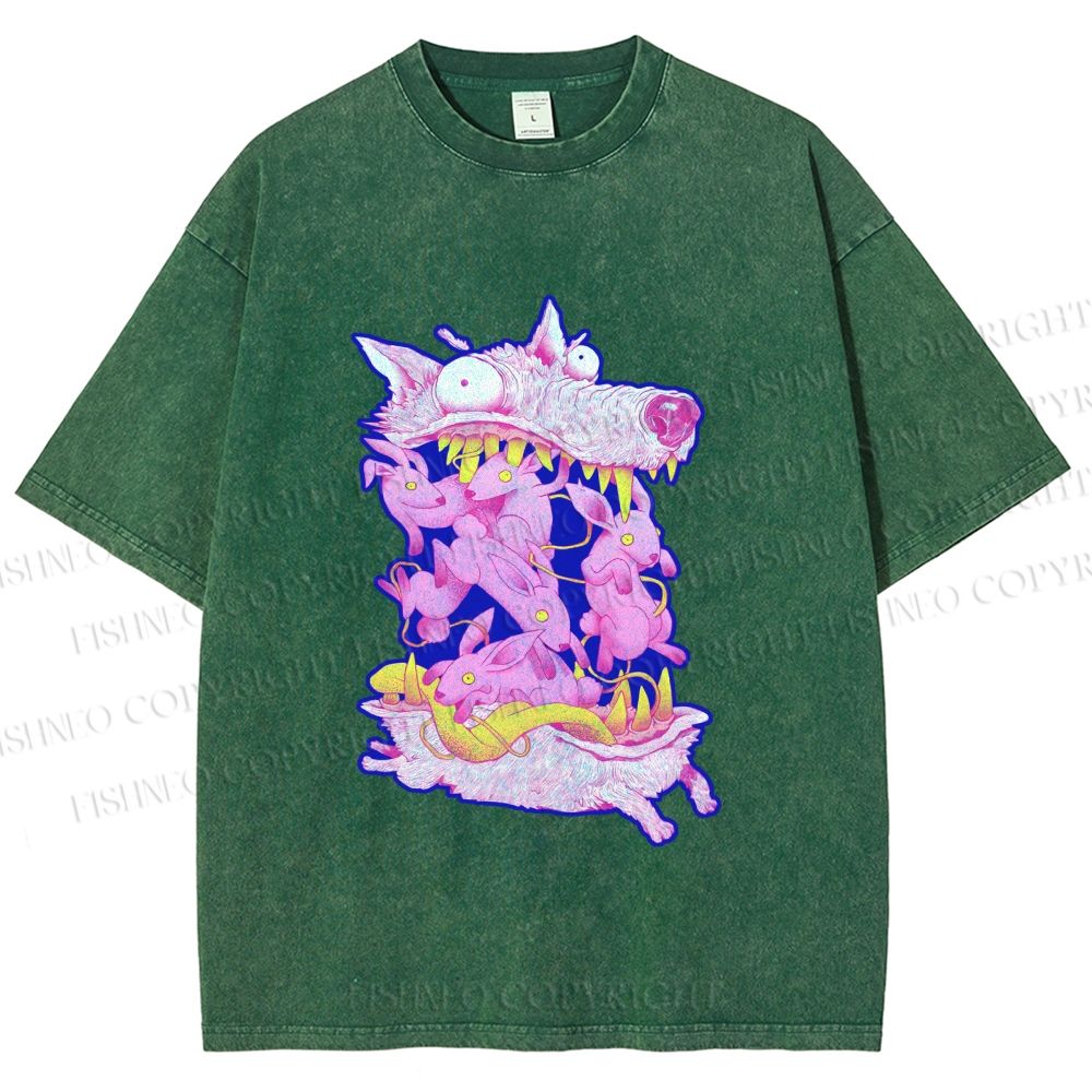 Unisex Rabbits in Wolf Printed Washed Tee