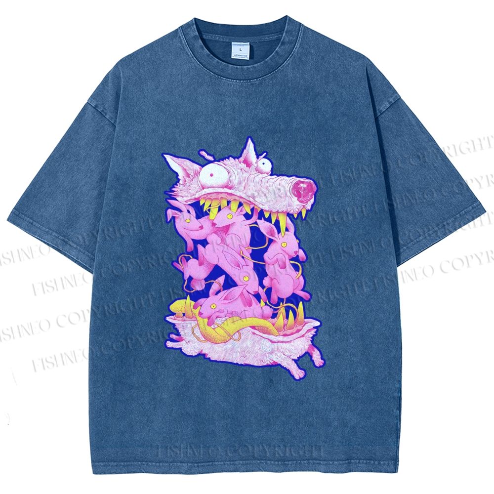 Unisex Rabbits in Wolf Printed Washed Tee