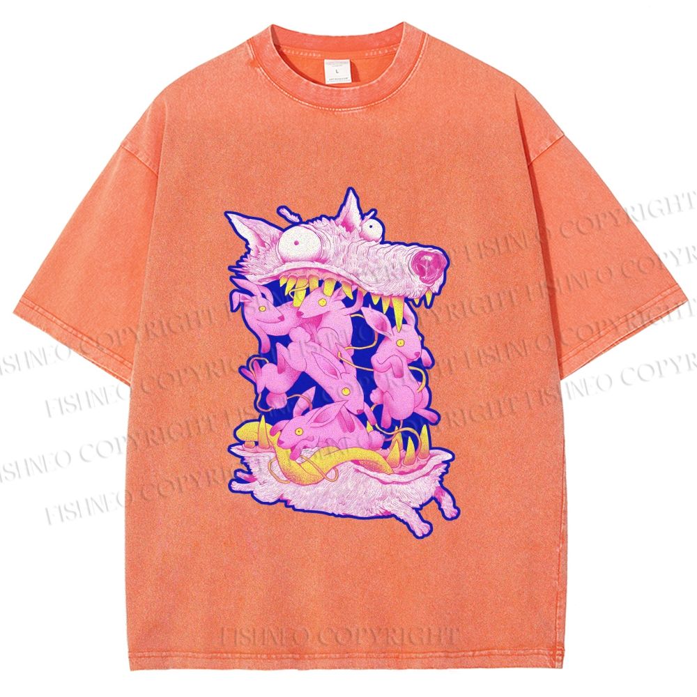 Unisex Rabbits in Wolf Printed Washed Tee