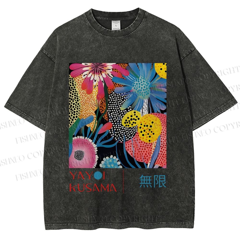 Unisex Yayoi Kusama Flower Printed Washed Tee