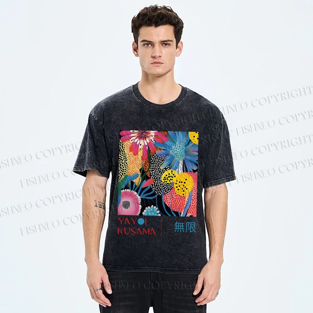 Unisex Yayoi Kusama Flower Printed Washed Tee