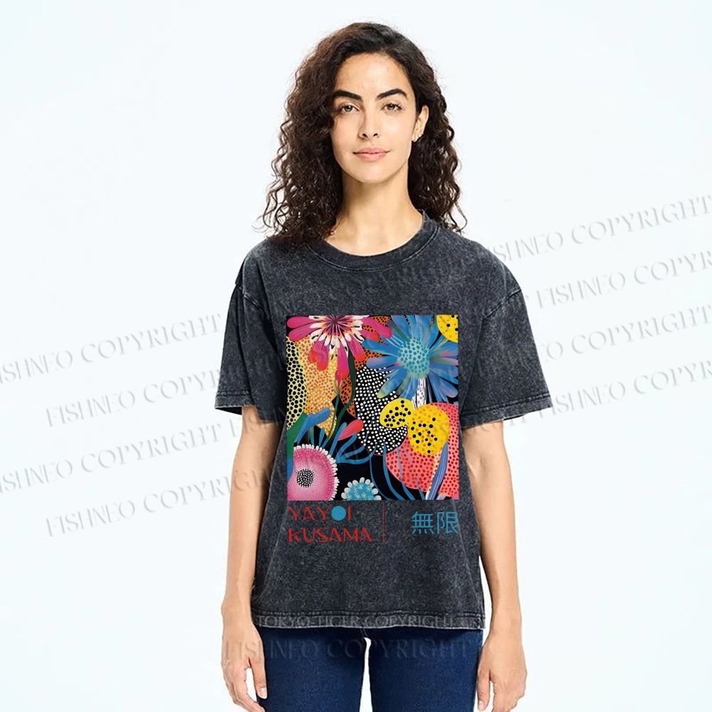 Unisex Yayoi Kusama Flower Printed Washed Tee