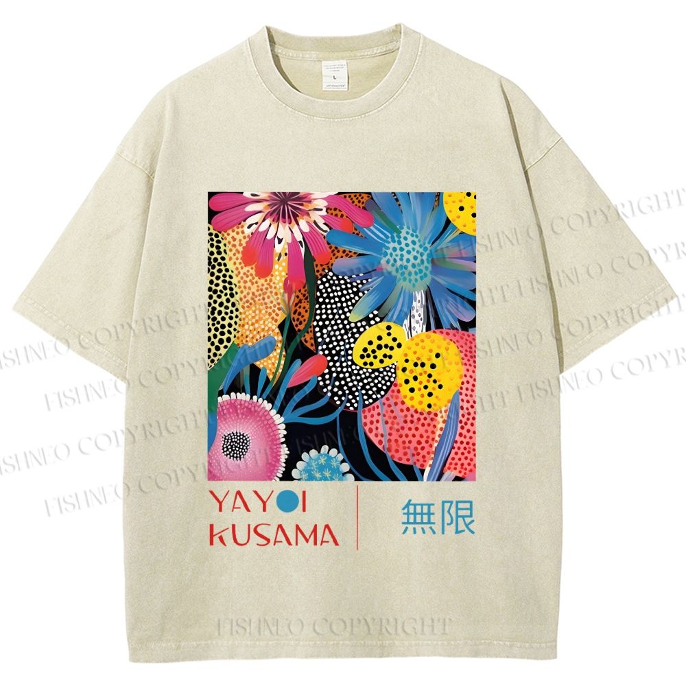 Unisex Yayoi Kusama Flower Printed Washed Tee