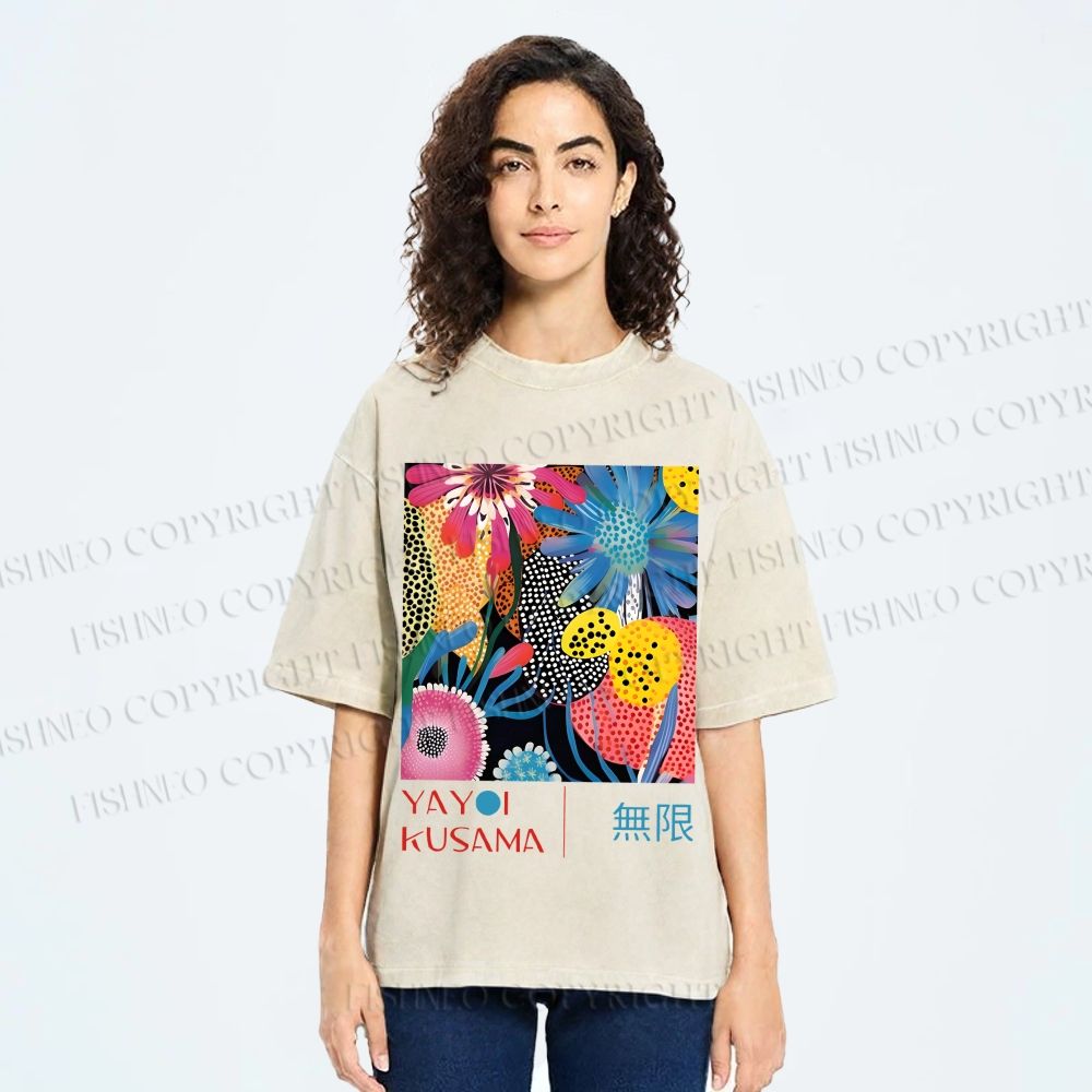 Unisex Yayoi Kusama Flower Printed Washed Tee