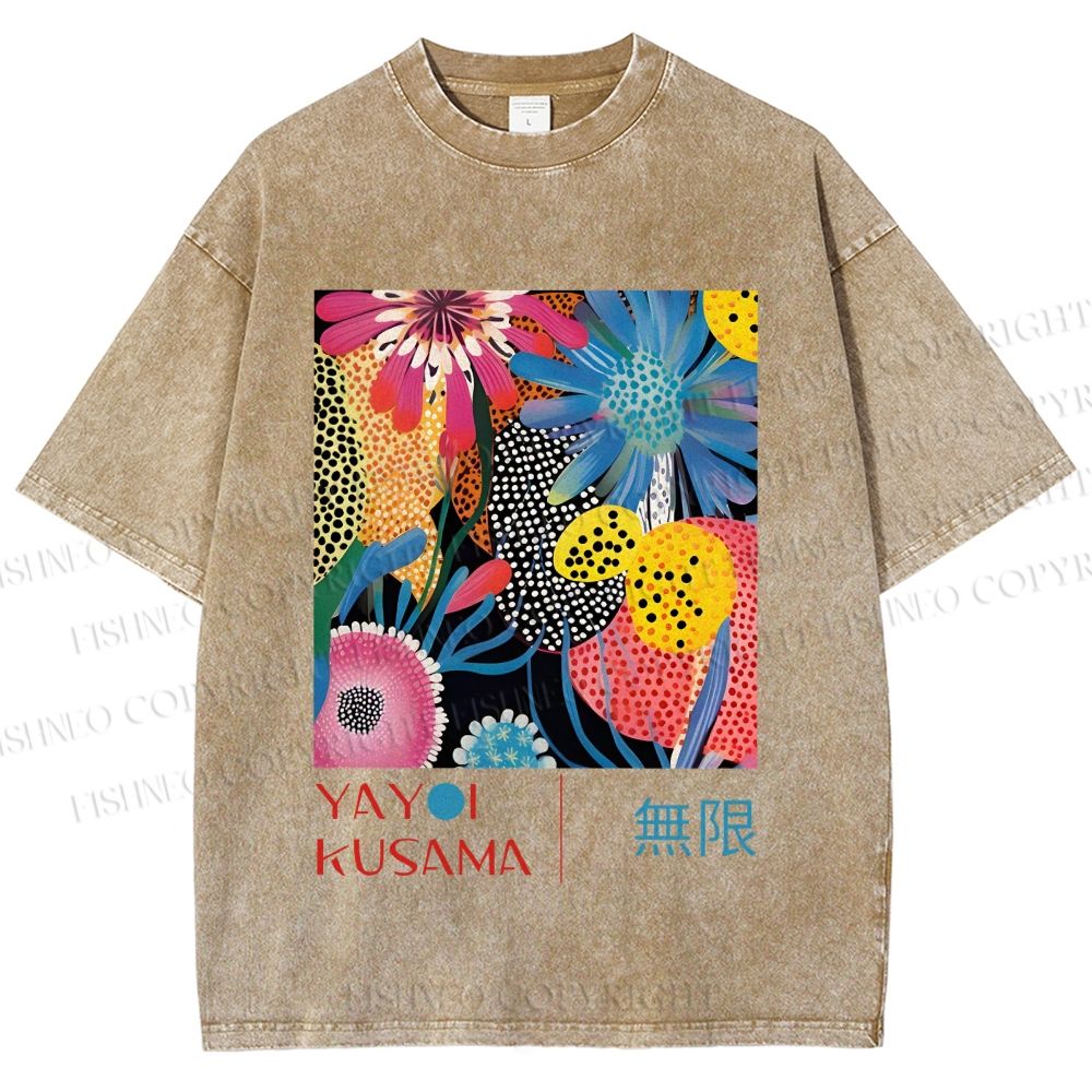 Unisex Yayoi Kusama Flower Printed Washed Tee