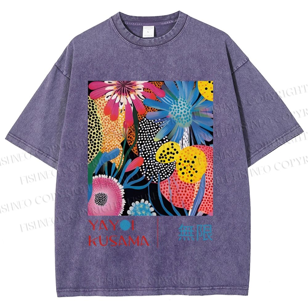 Unisex Yayoi Kusama Flower Printed Washed Tee