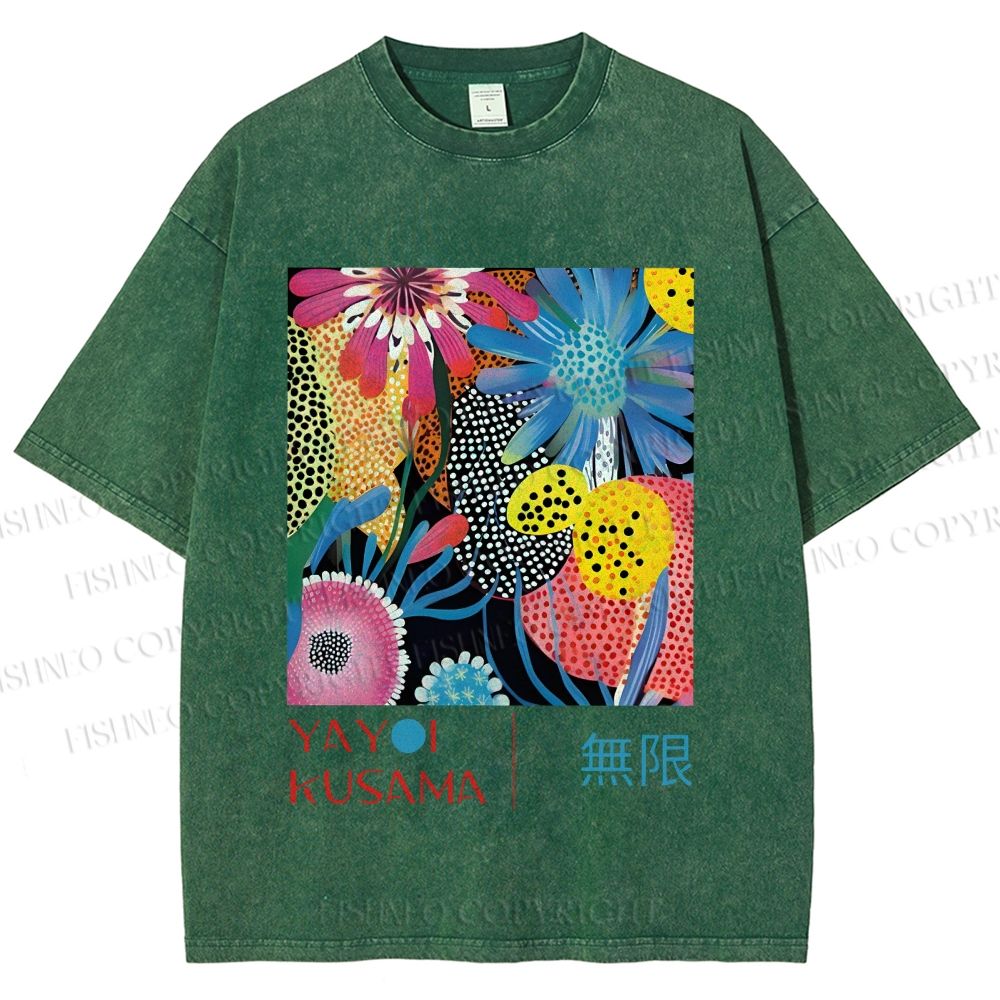 Unisex Yayoi Kusama Flower Printed Washed Tee