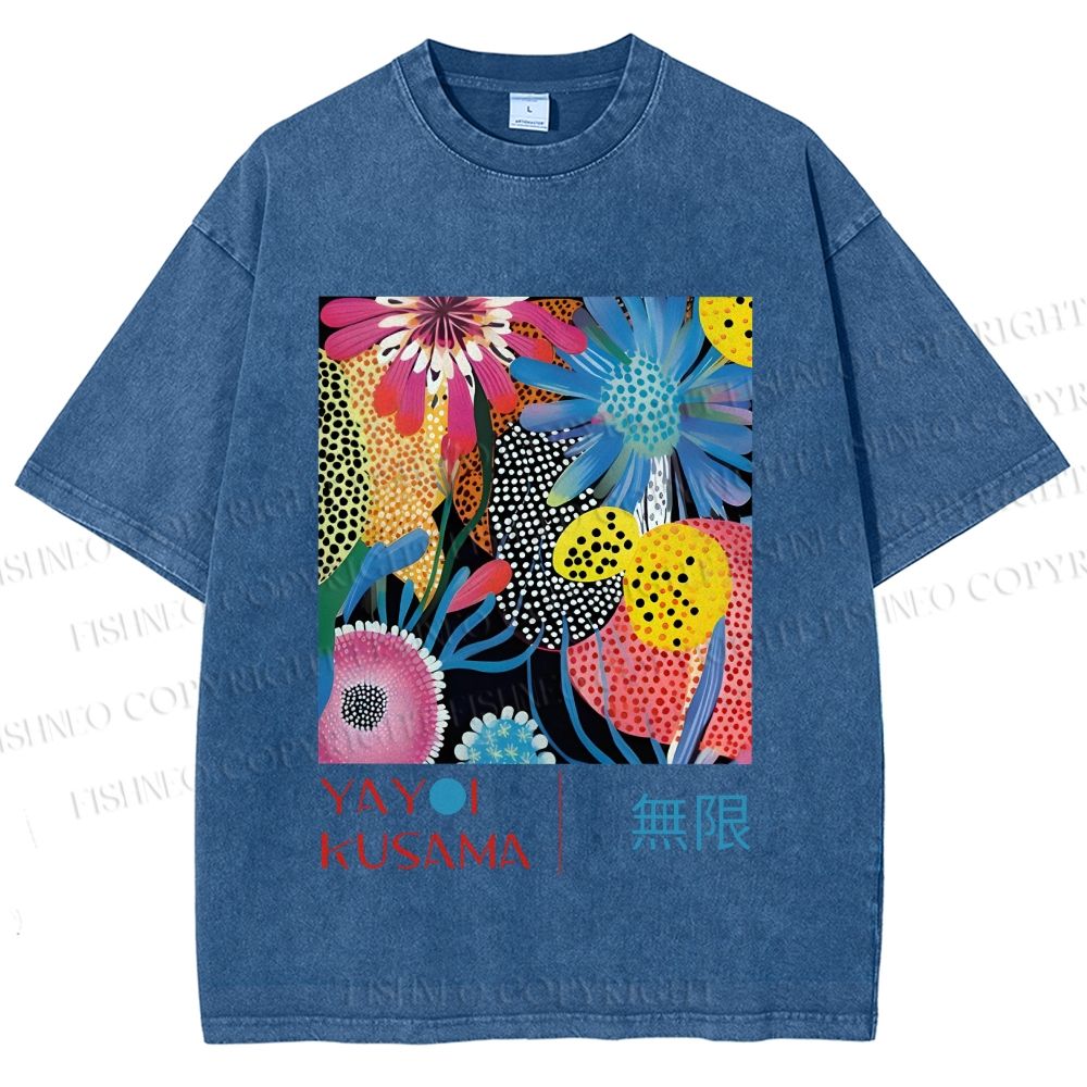 Unisex Yayoi Kusama Flower Printed Washed Tee