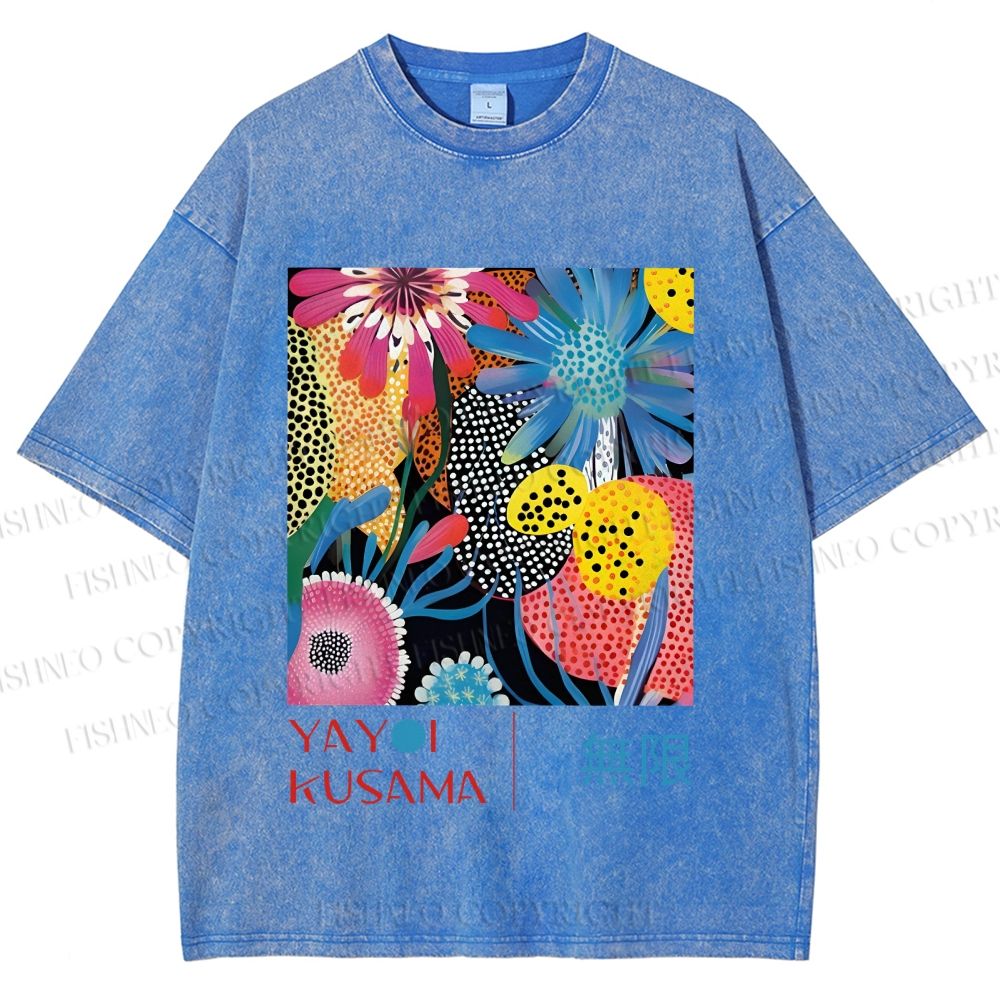 Unisex Yayoi Kusama Flower Printed Washed Tee