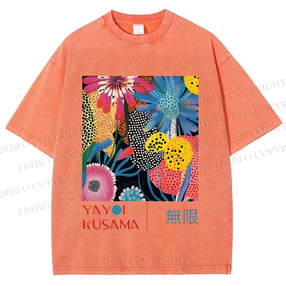 Unisex Yayoi Kusama Flower Printed Washed Tee