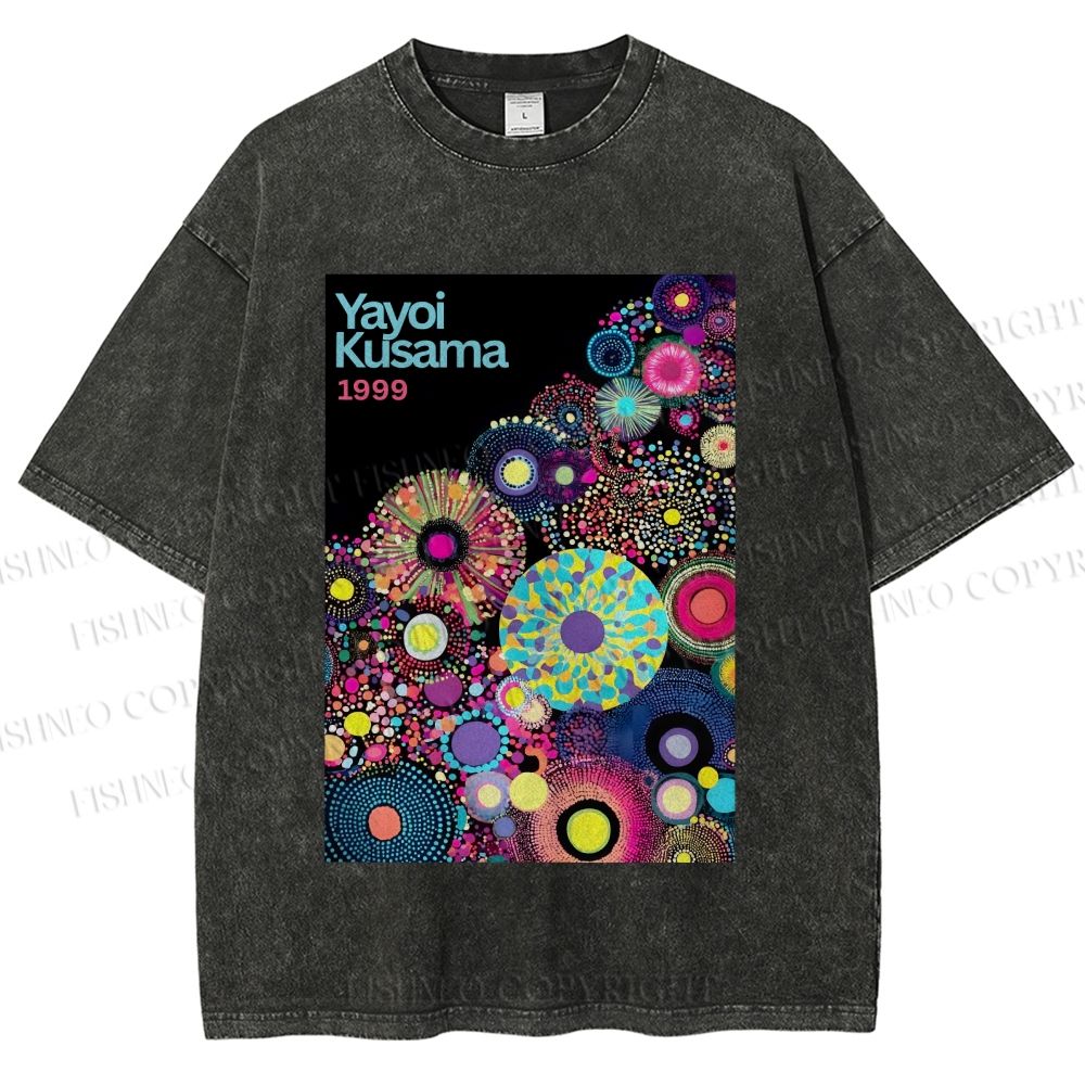 Unisex Yayoi Kusama Multicolor Balls Printed Washed Tee