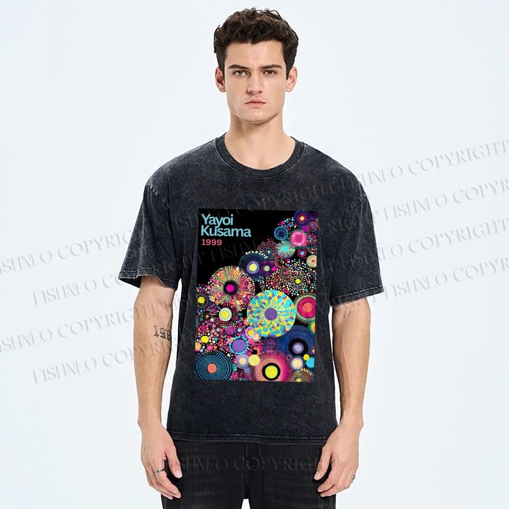 Unisex Yayoi Kusama Multicolor Balls Printed Washed Tee