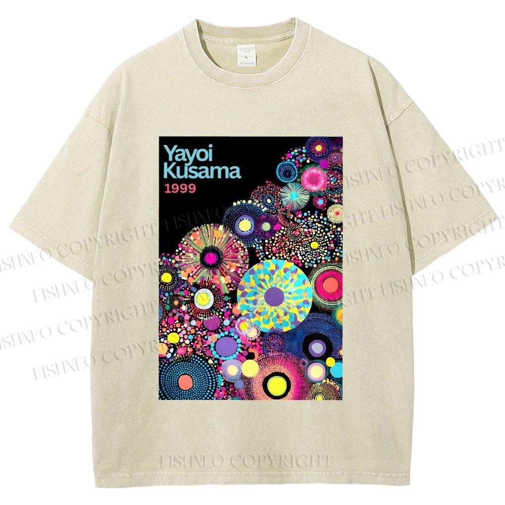 Unisex Yayoi Kusama Multicolor Balls Printed Washed Tee