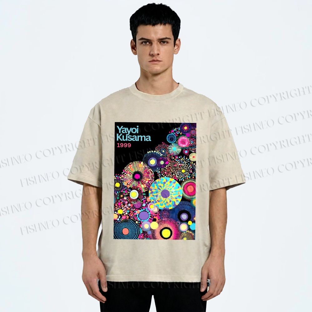 Unisex Yayoi Kusama Multicolor Balls Printed Washed Tee