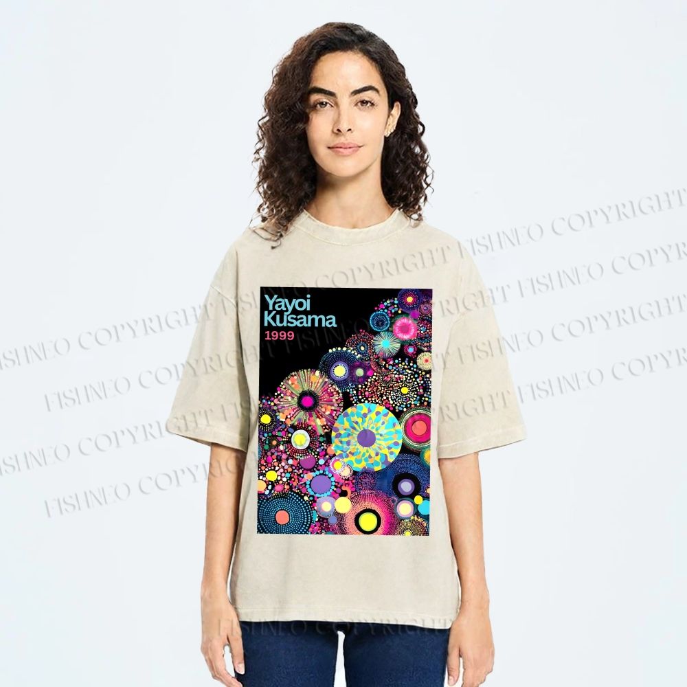 Unisex Yayoi Kusama Multicolor Balls Printed Washed Tee