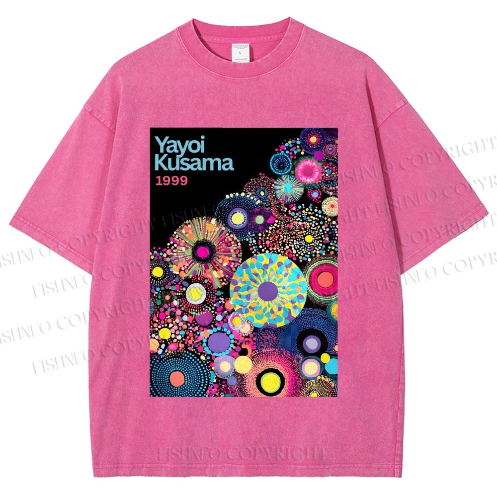 Unisex Yayoi Kusama Multicolor Balls Printed Washed Tee