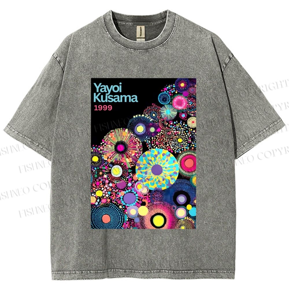 Unisex Yayoi Kusama Multicolor Balls Printed Washed Tee