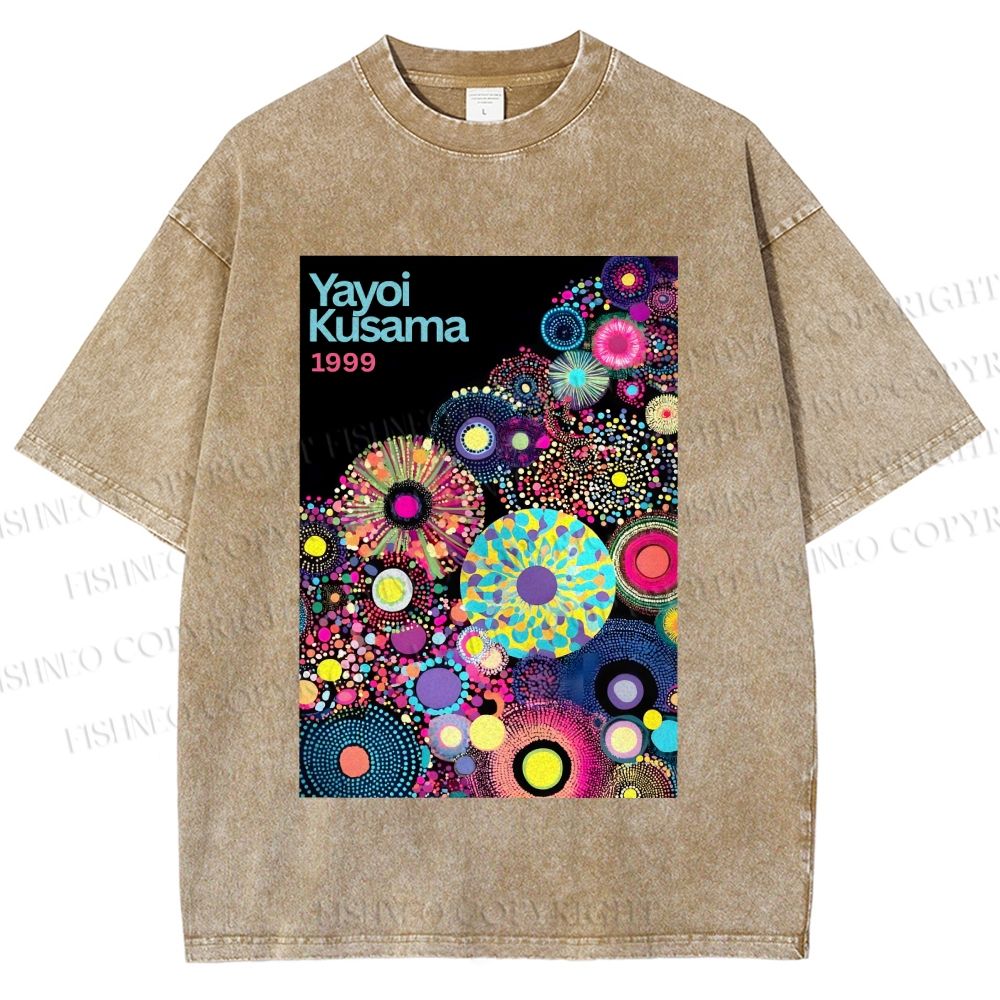 Unisex Yayoi Kusama Multicolor Balls Printed Washed Tee