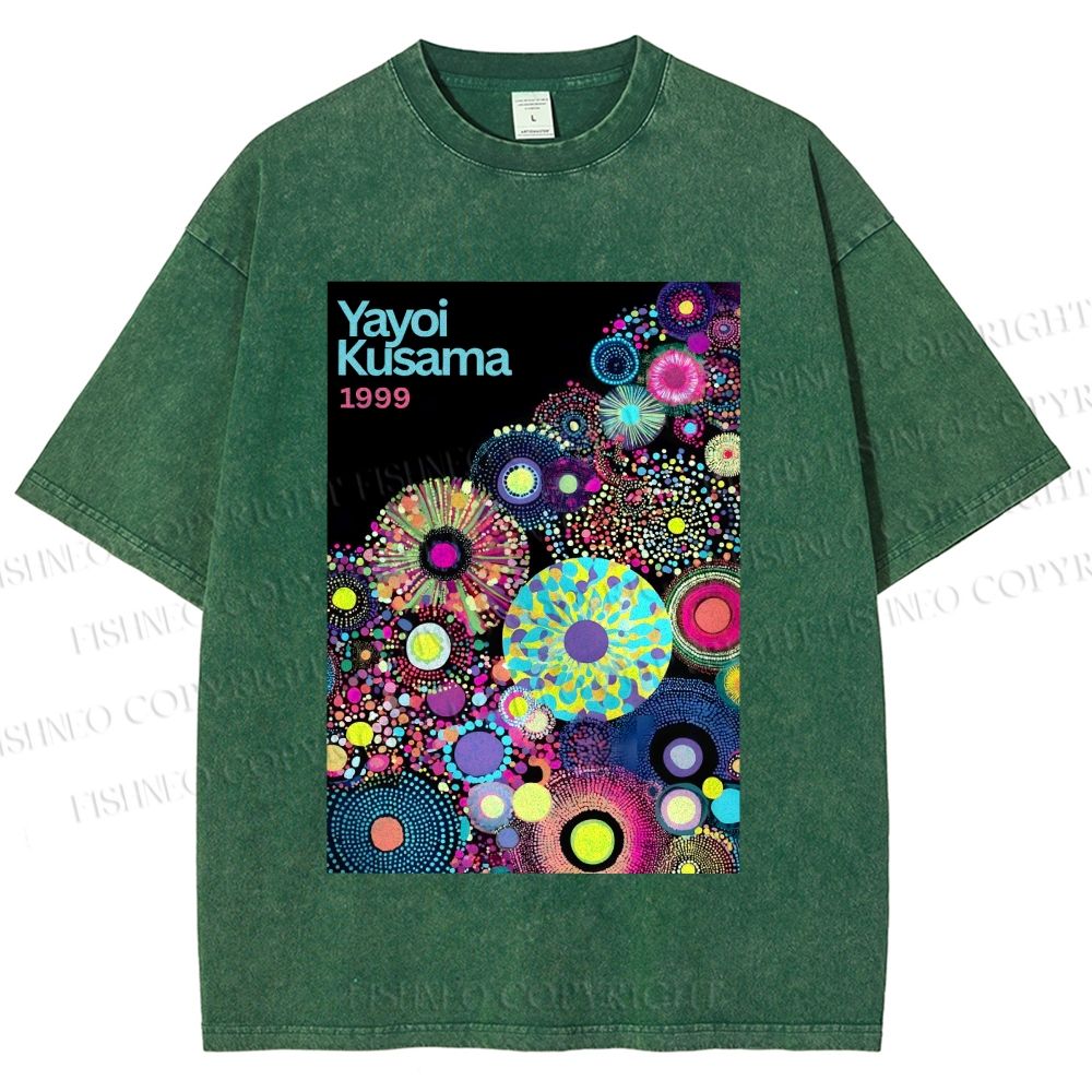 Unisex Yayoi Kusama Multicolor Balls Printed Washed Tee