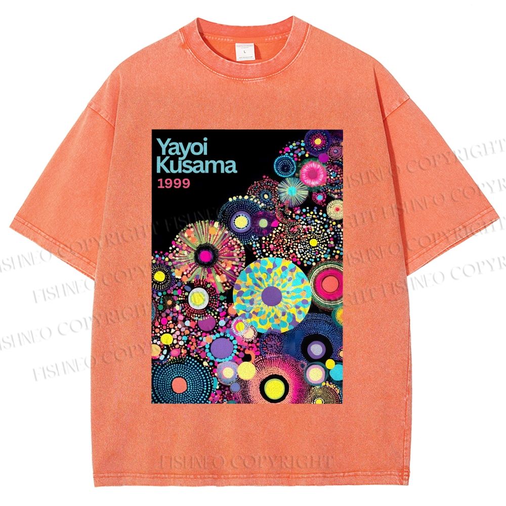 Unisex Yayoi Kusama Multicolor Balls Printed Washed Tee