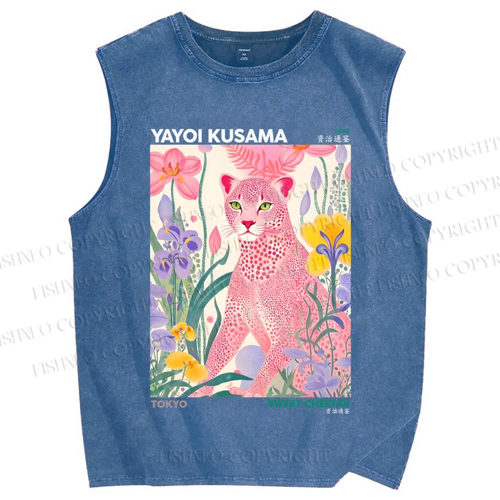 Unisex Yayoi Kusama Pink Cheetah Printed Washed Tank Top