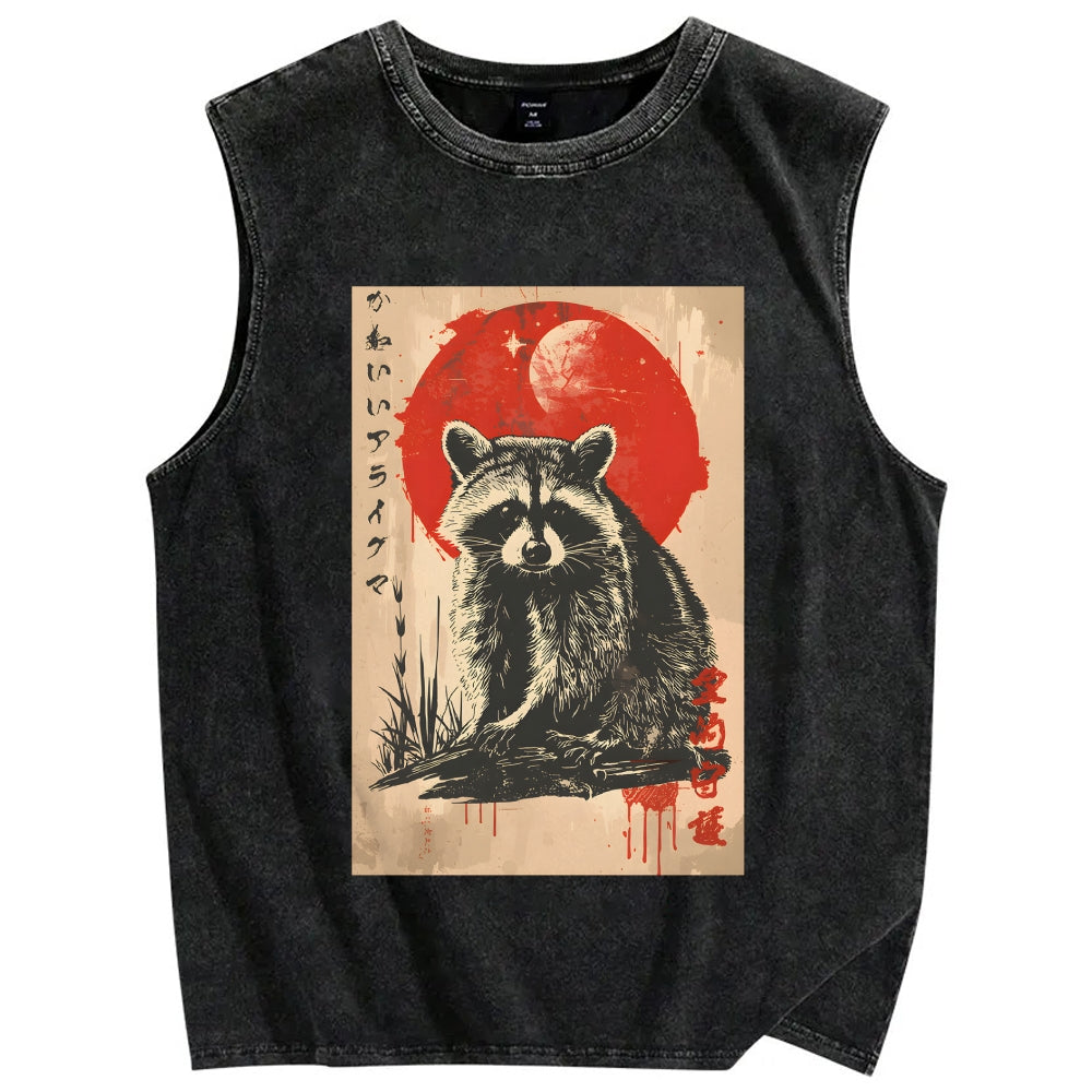 Cute raccoon Vintage Distressed Washed Tank Top