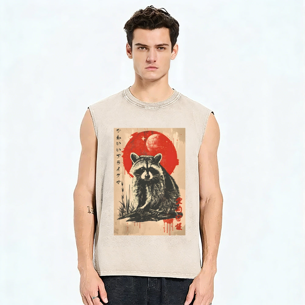 Cute raccoon Vintage Distressed Washed Tank Top
