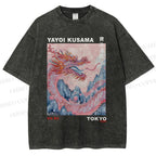 Unisex Yayoi Kusama Dragon Printed Washed Tee