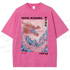 Unisex Yayoi Kusama Dragon Printed Washed Tee