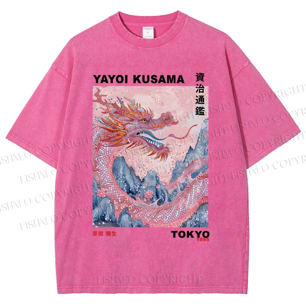 Unisex Yayoi Kusama Dragon Printed Washed Tee