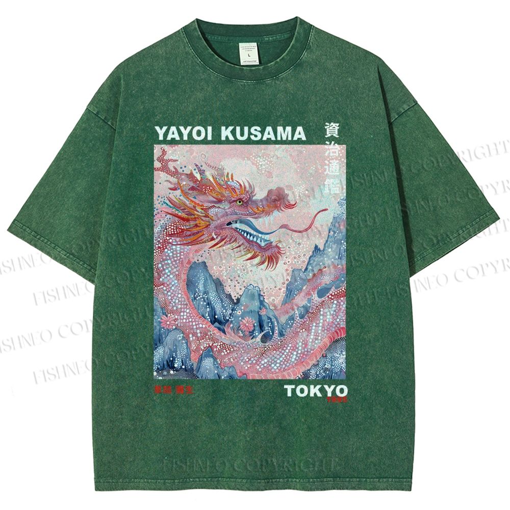 Unisex Yayoi Kusama Dragon Printed Washed Tee
